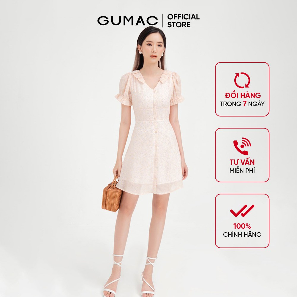 [Mã MABR07062 giảm 8% tối đa 50K đơn từ 249K] Đầm ôm nữ body cổ V bèo cổ GUMAC thiết kế công sở, màu cam DB450