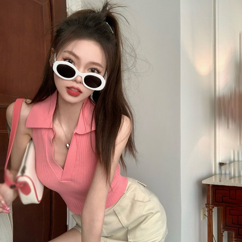 Áo Croptop Sát Nách Cổ Bẻ Quyến Rũ Thời Trang Hè Phong Cách Hàn Quốc Cho