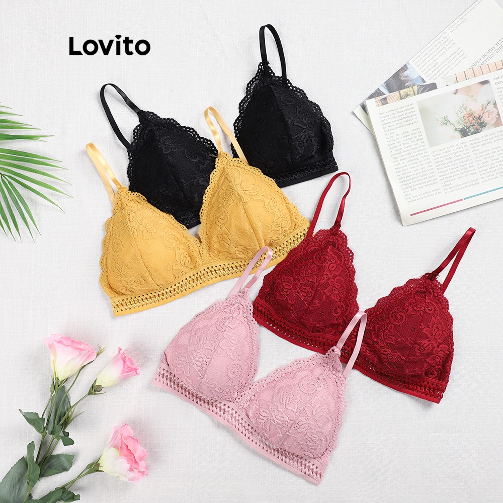 Áo lót Lovito thiết kế lưng đẹp phối ren đơn giản L00301 (hồng/đỏ) | BigBuy360 - bigbuy360.vn