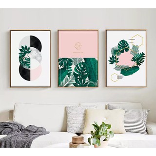 Bộ 3 tranh treo tường lá cây nhiệt đới hiện đại sang trọng VIP1706 - kích thước 30 x 45 cm x 3 tranh