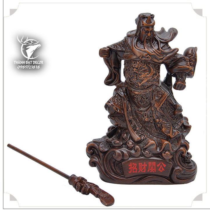 Tượng Quan Công , Quan Vân Trường , Quan Vũ Màu Vân Gỗ, Tượng Phong Thủy Thờ Cúng Trang Trí