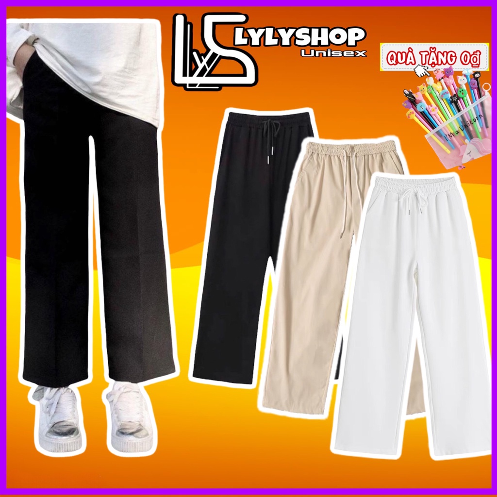 Quần ống rộng Lylyshop Unisex, quần dài cạp chun có dây rút điều chỉnh eo vải co dãn dày dặn mặc 4 mùa