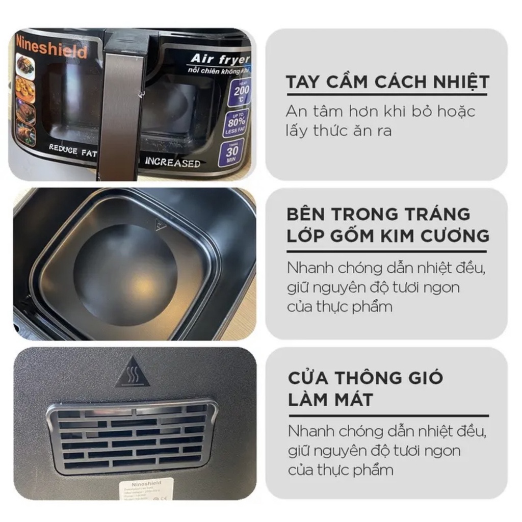 Nồi chiên không dầu nineshield 10l cao cấp công suất lớn