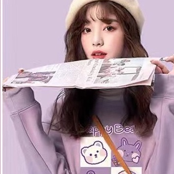 Áo Len Nữ Cổ Tròn Dài Tay Cổ Tròn Họa Tiết Anime Dày Dặn Lót Lông