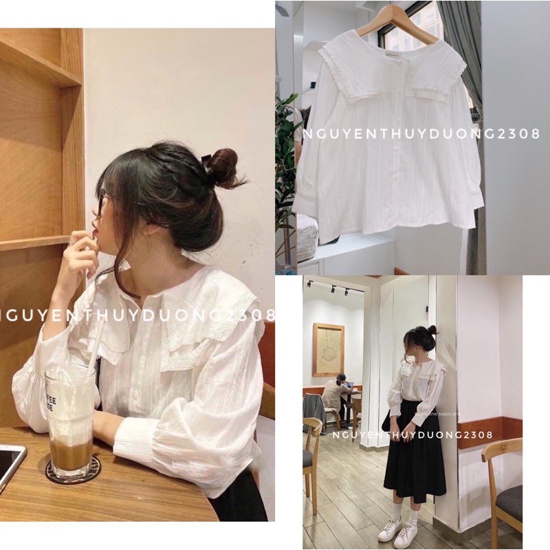 [Ảnh thật/Sẵn]Áo sơmi cổ thuỷ thủ viền ren ulzzang | BigBuy360 - bigbuy360.vn