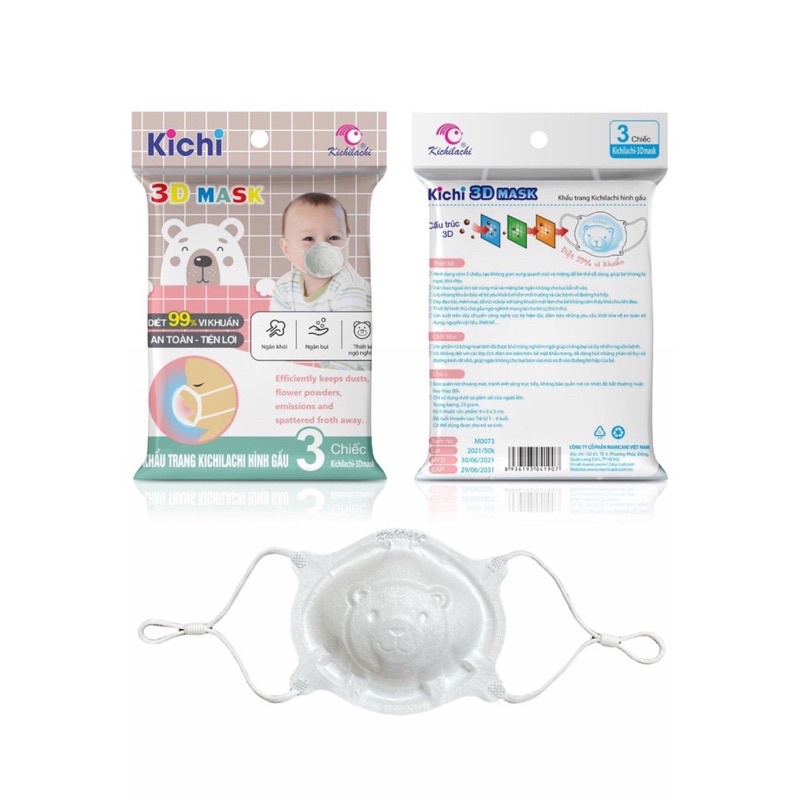 Khẩu trang gấu KICHI cho bé (set 3 cái)