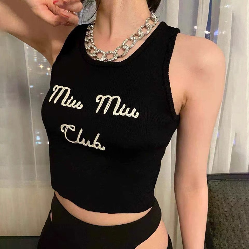 Áo 3 lỗ thêu miu miu nữ - Áo body dáng cộc phong cách vintage màu ĐEN | TRẮNG cá tính ulzzang
