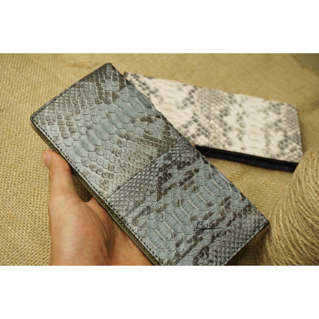 Ví da thật Babu Handmade, ví nam dài cầm tay da trăn, bóp cầm tay nữ hàng hiệu WL175