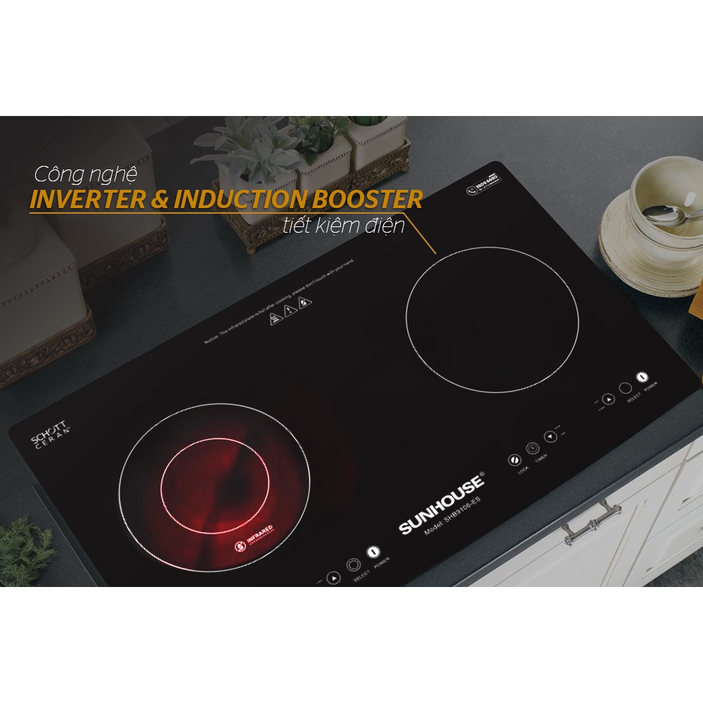 Bếp đôi điện từ hồng ngoại Sunhouse SHB9106-ES, Bảo hành 3 năm tại nhà