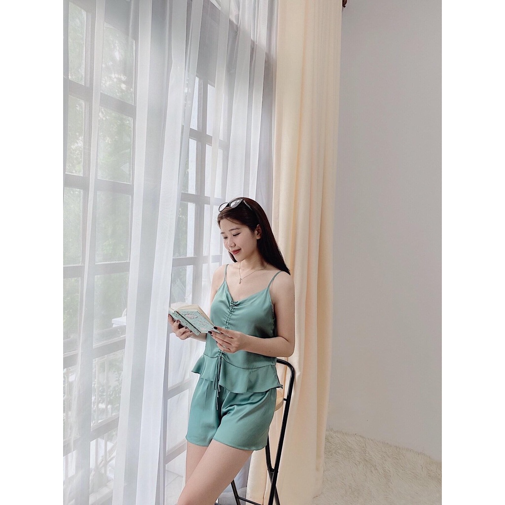 [Ảnh thật - Chính hãng] Bộ ngủ hai dây rút Charmeuse ZAM Luxury - SBR - Áo hai dây quần đùi | BigBuy360 - bigbuy360.vn