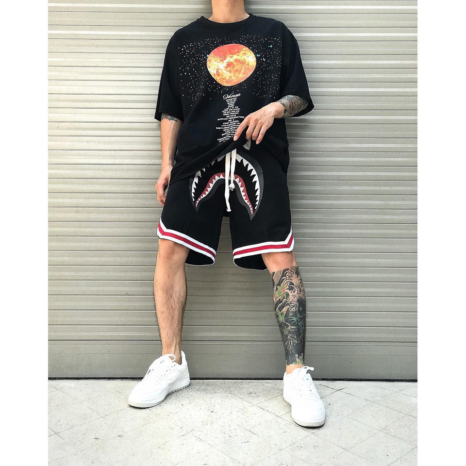 Quần short BAPE unisex line sọc thể thao ống rộng vải thun poly 2 da tập gym dành cho nam và nữ 2020 | Valu Store - Hàng