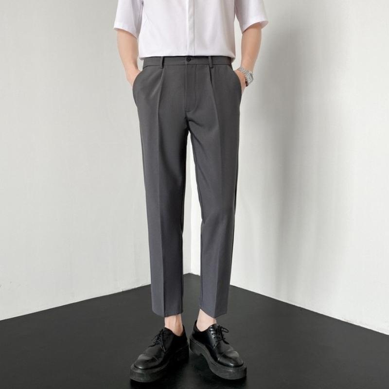 Quần Âu Nam Trơn Cúc Giữa Đen , Trắng , Ghi , Xám , Kem baggy , Dáng Slimfit , Vải Co Giãn , Không Xù , Phong Cách HQ