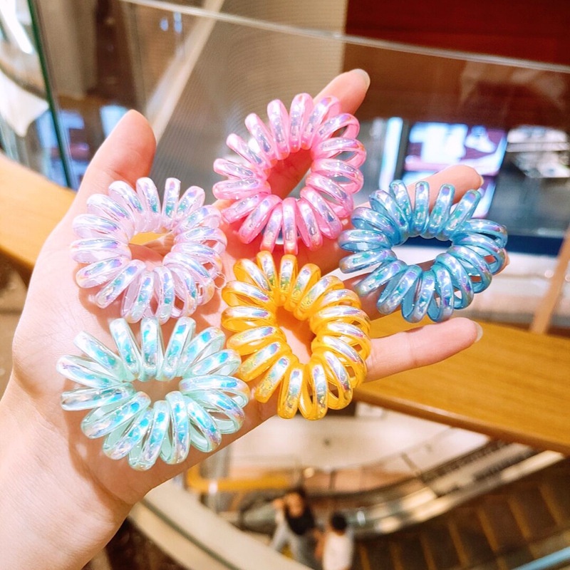 Dây Buộc Tóc Co Giãn Chất Liệu Nhựa Hình Xoắn Ốc Phong Cách Hàn Quốc Cho Nữ