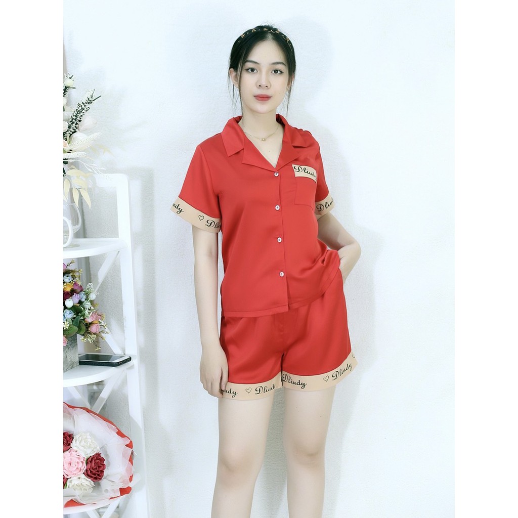 [HÌNH THẬT 100%] Bộ đồ Pijama nữ ngắn màu ĐỎ - vải lụa satin cao cấp - Cực Kì Sang Chảnh