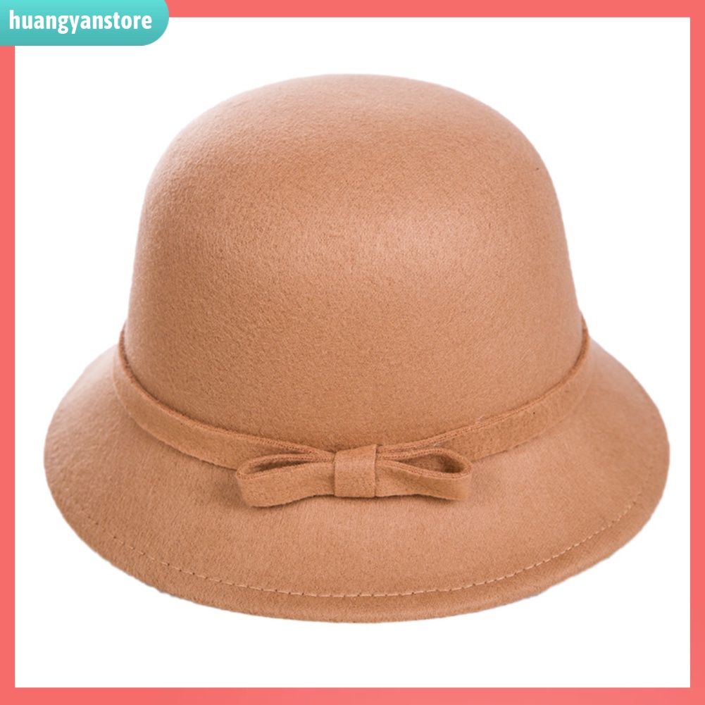 HY| Mũ len màu trơn có đính nơ xinh xắn dành cho nữ