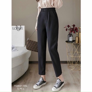 Quần tây công sở baggy nữ dáng đứng 2 nút xếp ly eo chất vải tuyết mưaCHIBEST YQB47