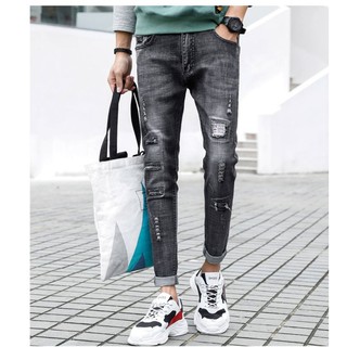 Quần Jeans unisex rách xước phong cách hàn quốc Hot - QJ2189-xám