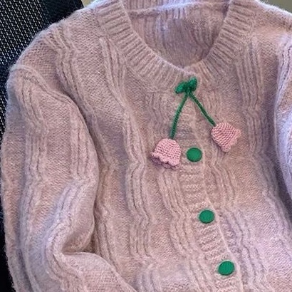 Áo Khoác Cardigan Dệt Kim Tay Dài Màu Tím Họa Tiết Hoa Thời Trang Hàn Quốc Cho Nữ