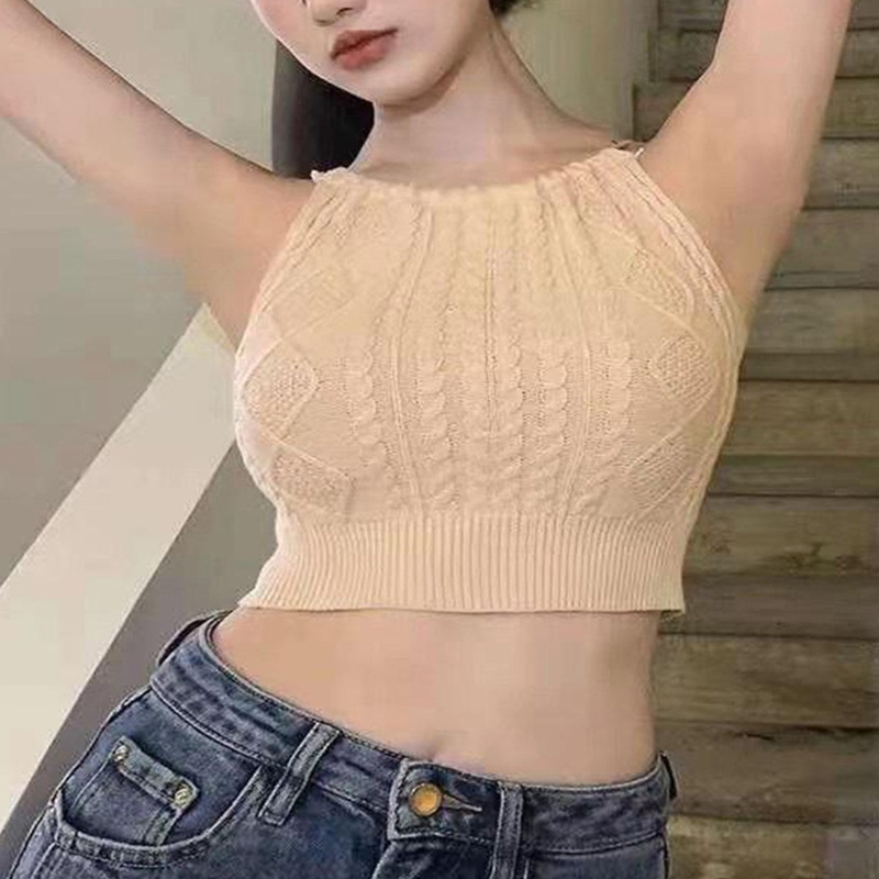 Brroa Áo Croptop Dệt Kim Không Tay Hở Lưng Phối Dây Cột Thời Trang Đi Biển Quyến Rũ Cho Nữ