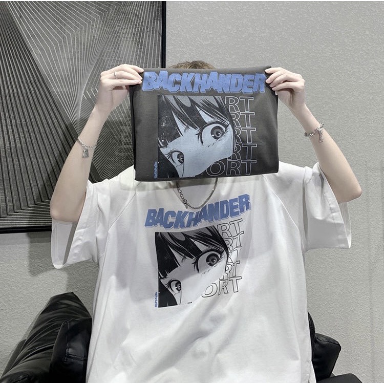 Áo thun tay lỡ form rộng in hình họa tiết BACKHANDER phong cách hàn quốc nam nữ mặc đều đẹp