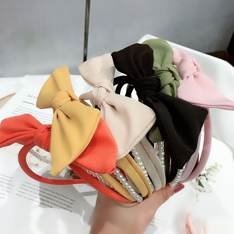 Băng Đô Cài Tóc Hình Nơ Đính Ngọc Trai Thanh Lịch Cho Nữ