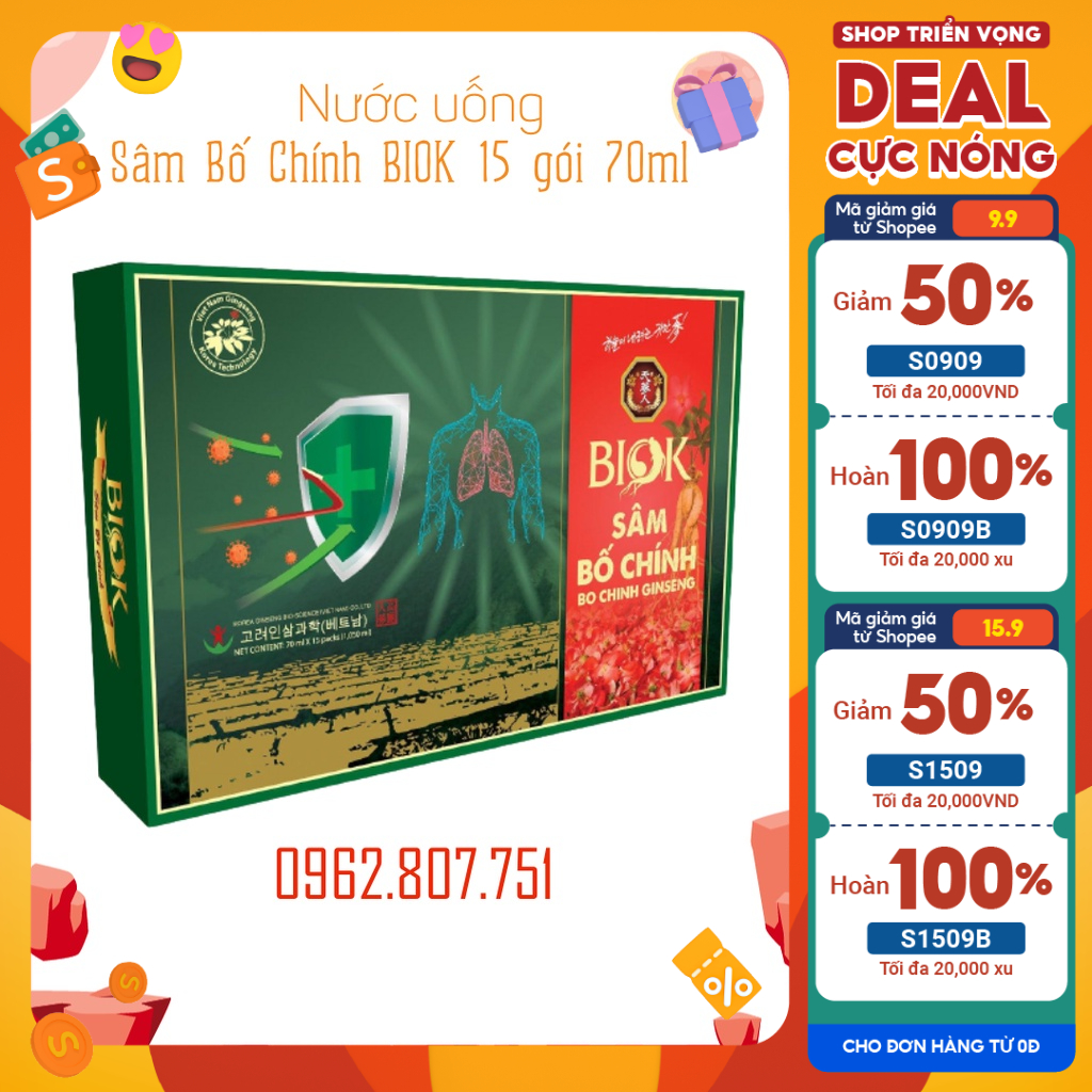 Nước sâm Bố Chính Biok 15 gói 70ml giảm suy nhược cơ thể, Tinh chất sâm bồi bổ khí huyết tăng cường sức khỏe người già