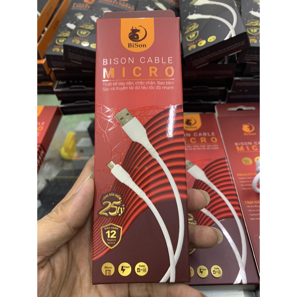 Cáp sạc micro usb Bison, bảo hành 12 tháng