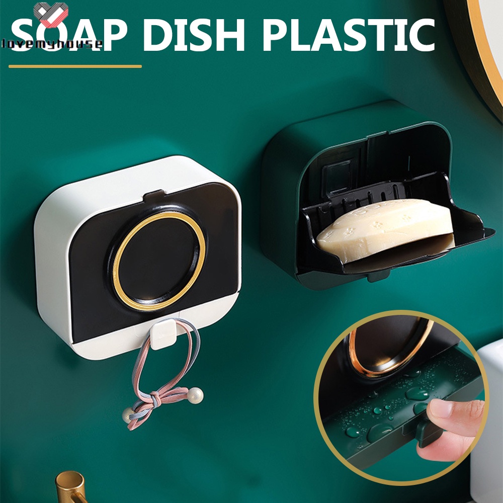 Hộp Đựng Xà Phòng Nắp Lật Gắn Tường Bằng Nhựa Có Móc Treo Thông Dụng Dễ Lau Chùi