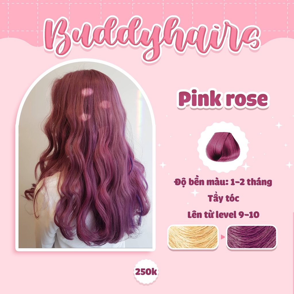 Thuốc nhuộm tóc PINK ROSE , HỒNG TÍM được tặng kèm 2 Thuốc tẩy tóc và Ủ tóc bio trị giá 120K của Buddyhairs