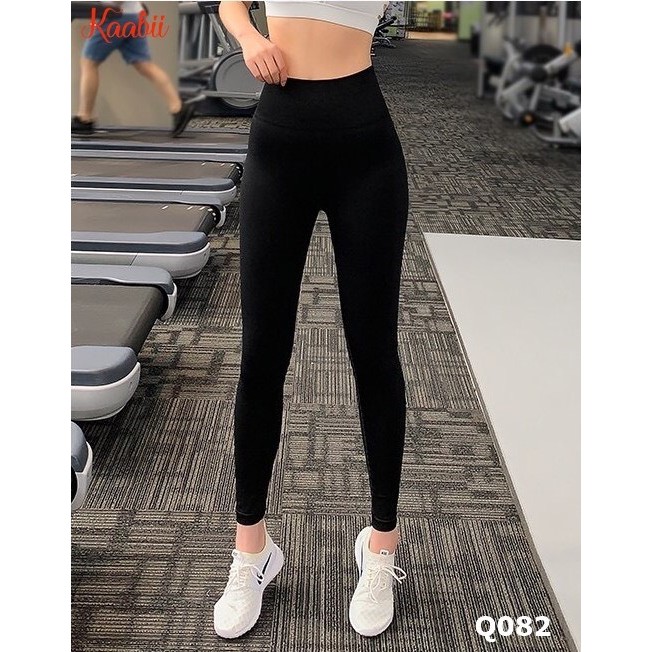 Quần legging dài cạp cao trên rốn chất thun, quần tập quần thể thao màu đen siêu co giãn
