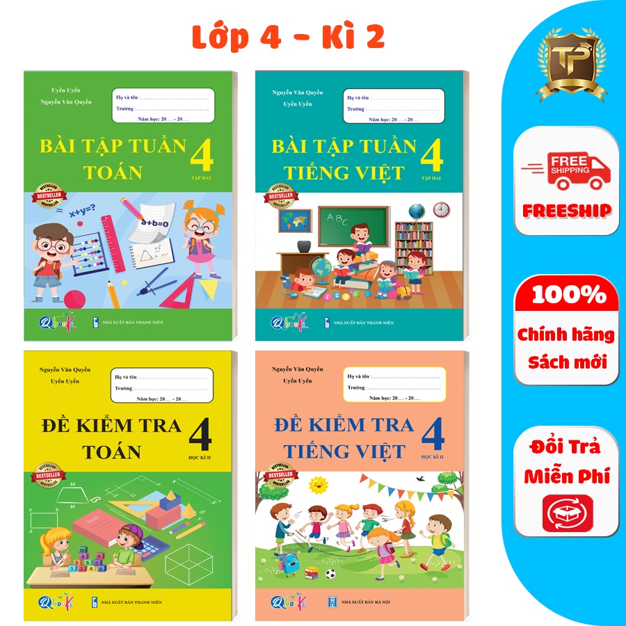 Sách - Combo Bài Tập Tuần và Đề Kiểm Tra Lớp 4 - Môn Toán và Tiếng Việt học kì 2 (4 cuốn)