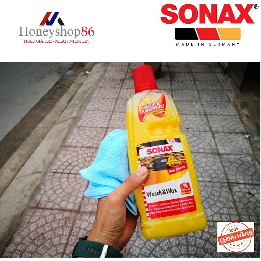 Nước Rửa Xe Kết Hợp 2 IN 1 Wax Bóng Sơn Sonax Wash & Wax 1000ml 313341  HONEYSHOP86