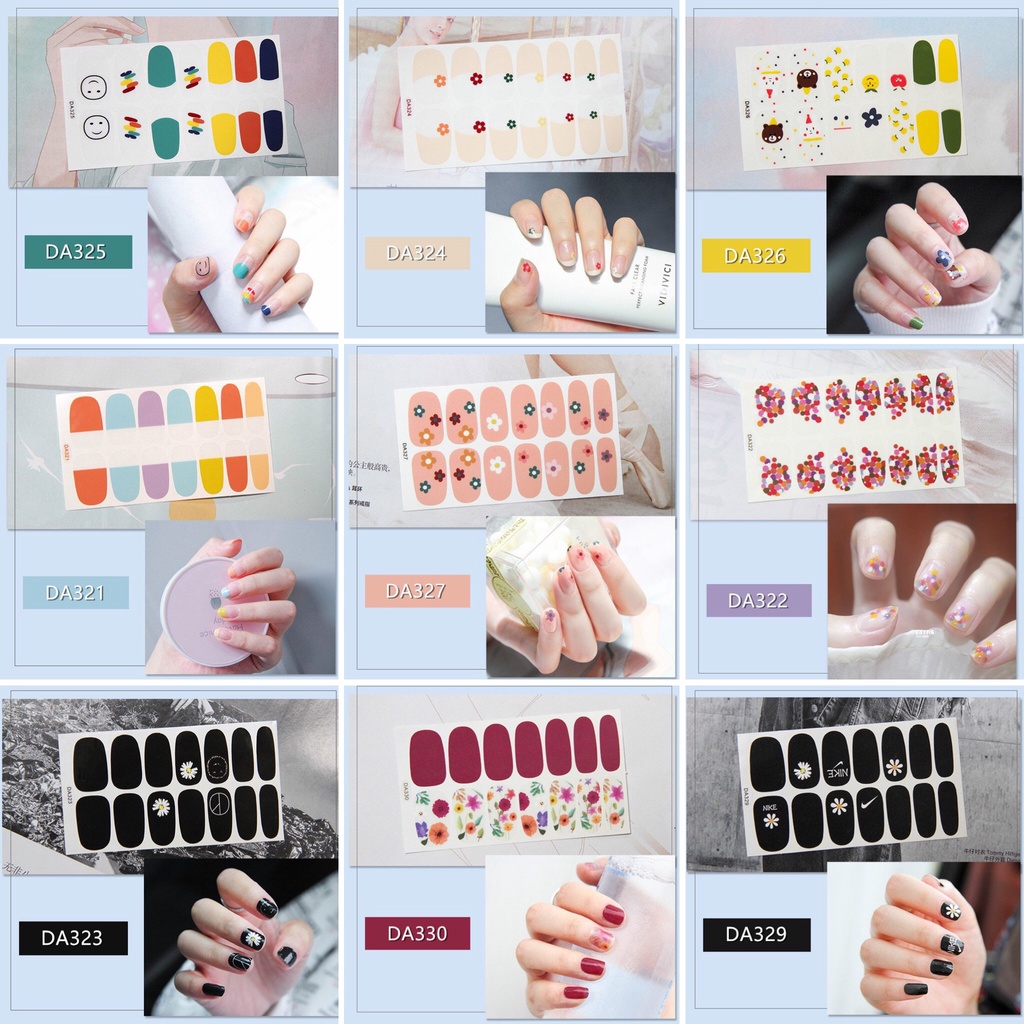 Bộ nail sticker 14 miếng dán móng tay trang trí 3D DA321-DA340 xinh xắn chống thấm nước