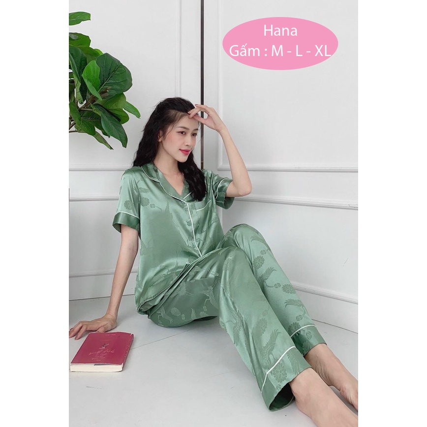 Đồ bộ pijama nữ lụa gấm cao cấp quần dài tay ngắn bigsize 45kg - 80kg (BD014) | BigBuy360 - bigbuy360.vn