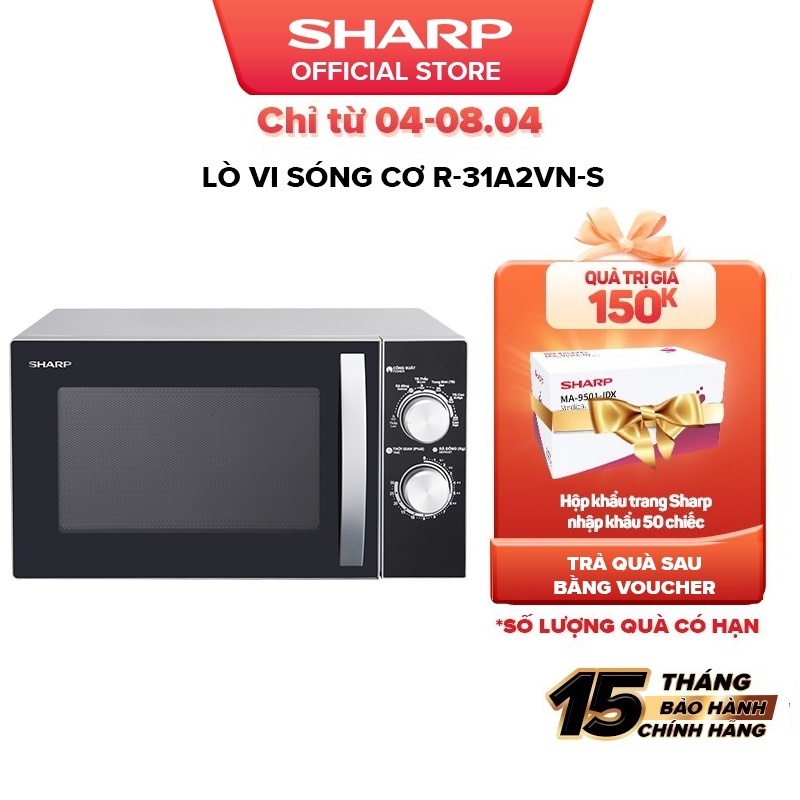 [Mã ELBAU10 giảm 10% đơn 500K]Lò Vi Sóng Cơ Sharp R-31A2VN-S 23L, [ Công Suất 900W, 6 Mức Công Suất,Hẹn Giờ 30']