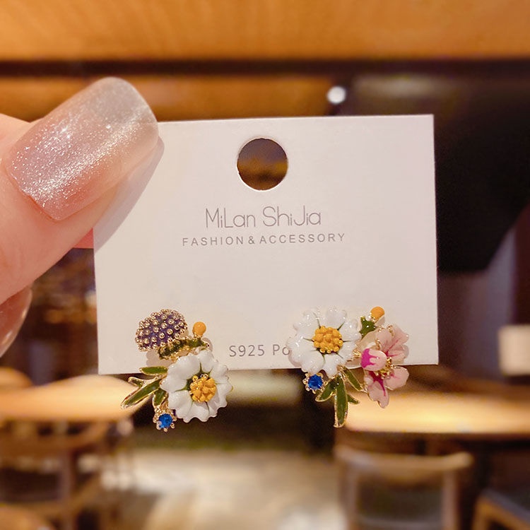Khuyên Tai Bạc Sterling Hình Hoa Cúc Mùa Hè Cao Cấp Cho Nữ