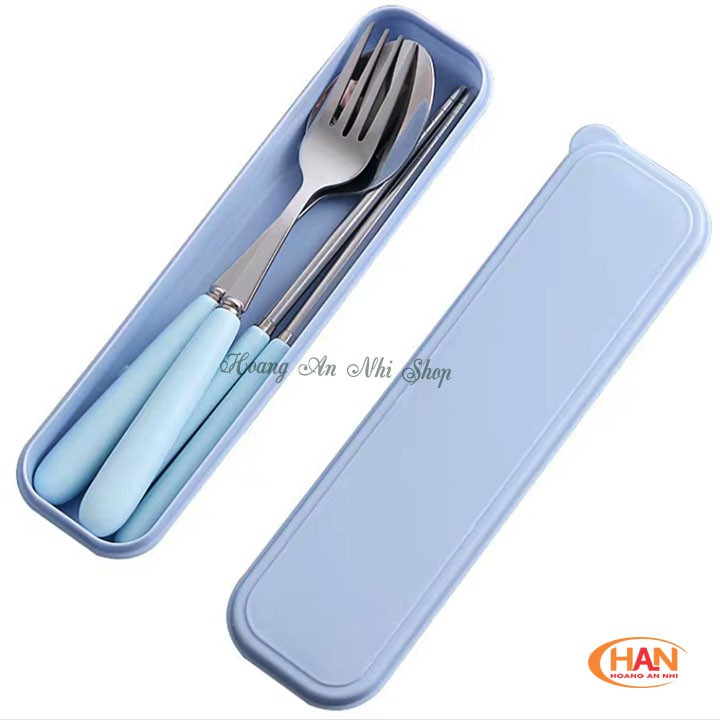 Bộ muổng đũa nỉa inox cán sứ cao cấp có hộp đựng lúa mạch tốt cho người dùng