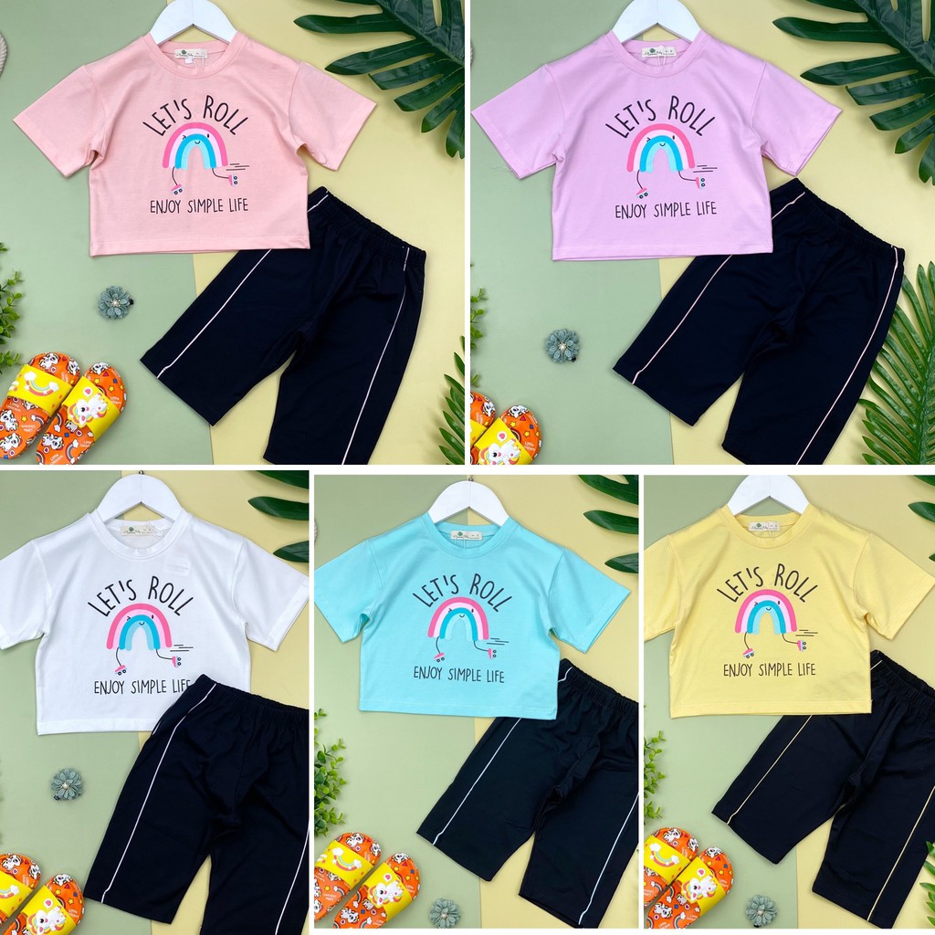 Bộ cotton bé gái hình cầu vồng. Chất cotton mát mịn, thấm hút mồ hôi. Size 2-8 từ 11-25kg