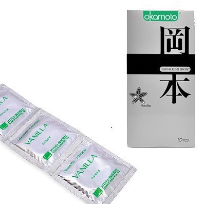 [ CHÍNH HÃNG ] - Bao Cao su Okamoto Skinless Skin Vanilla, siêu mỏng, chân thật, hương Vanilla quyến rủ - Hộp 10 cái