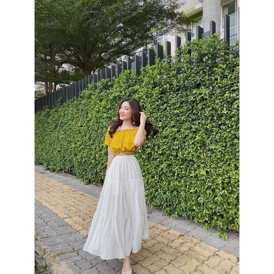 Set vay voan phối áo trễ vai xinh MAGB210620