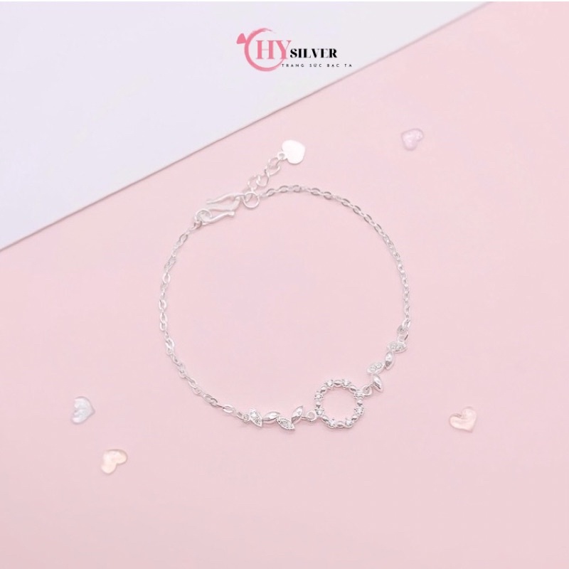 Lắc tay bạc ta lá tròn huyền thoại biển xanh mix lá nạm đá nhỏ xinh lắc tay nữ