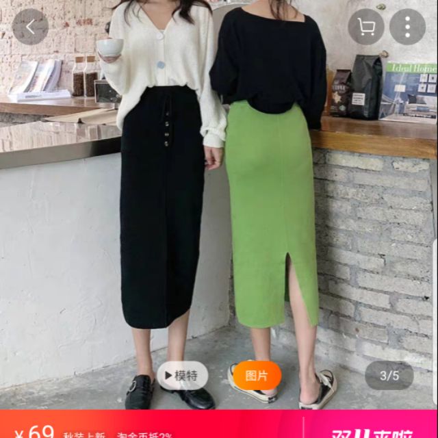 Chân váy len dáng dài phối khuy xẻ sau hàng quảng châu