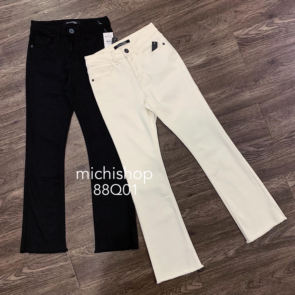 Quần jeans loe tua gấu đen trắng -88Q01