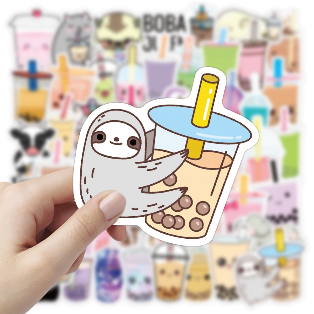 Hình dán Sticker 50 tấm trà sữa cute chống nước dán laptop 110