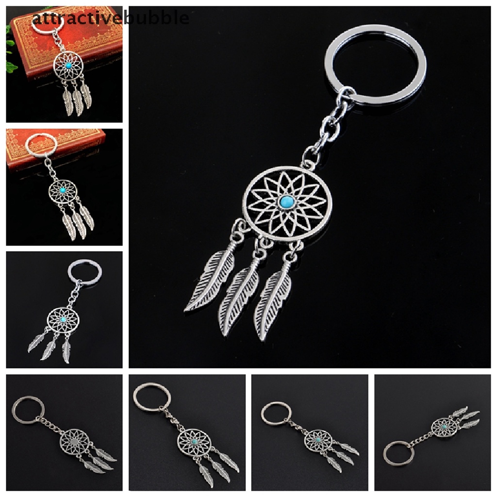 Móc khóa mặt hình Dream Catcher đính lông vũ thời trang