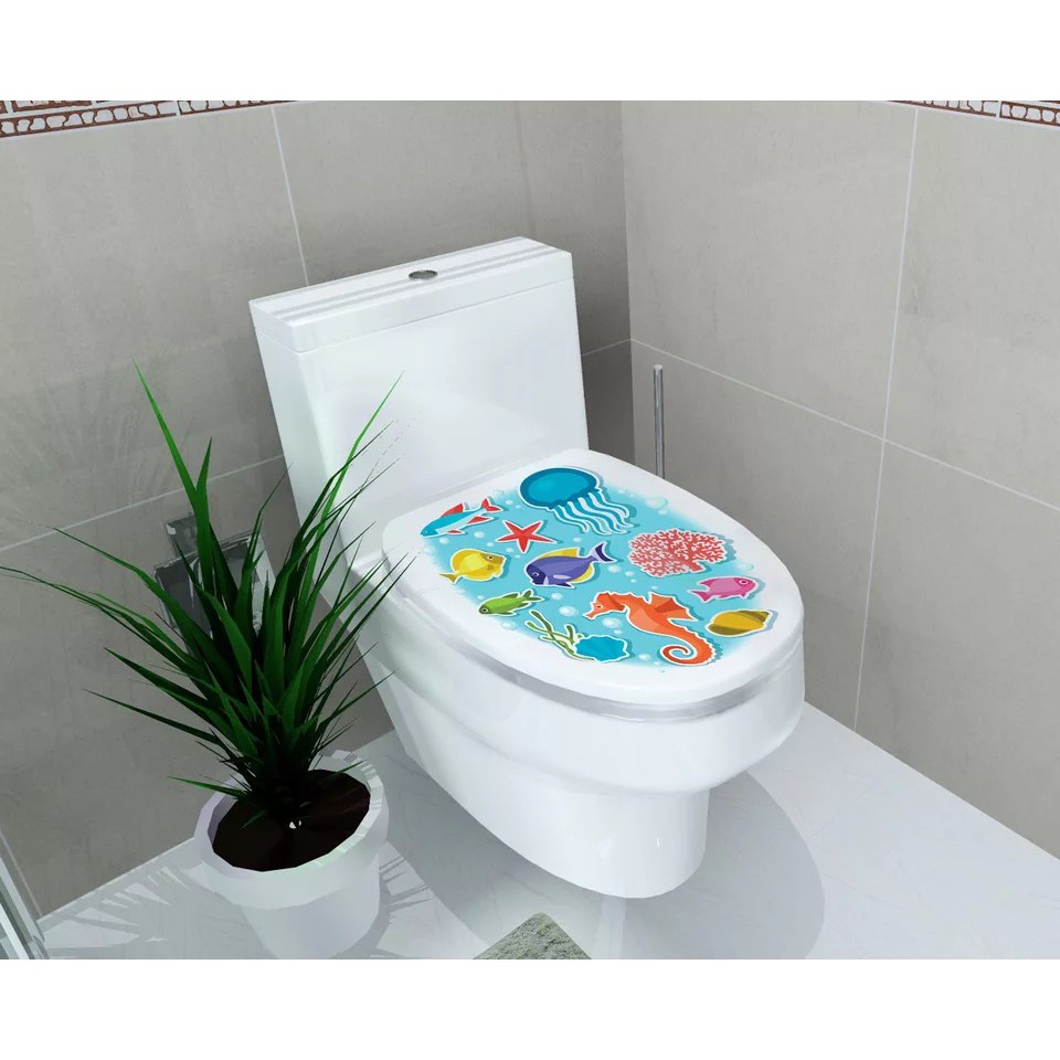 Decal dán Toilet - Họa Tiết động vật Biển đại dương