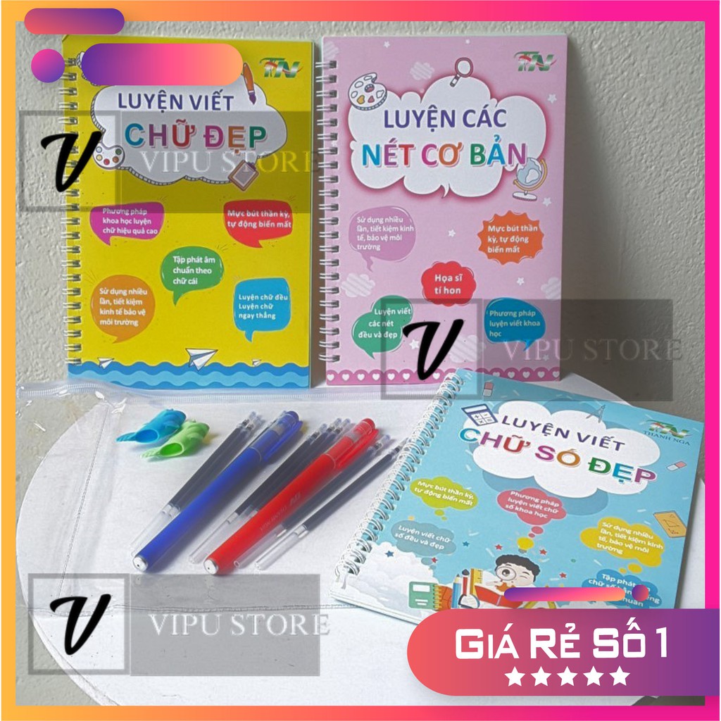 [Mã 11LSSALE giảm 100% đơn 50k] Tập luyện chữ, số, nét cơ bản tự xóa đặc biệt có dấu Tiếng Việt.