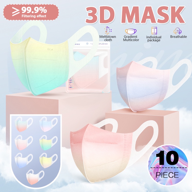 10pcs adult gradient color mask summer breathable disposable mask