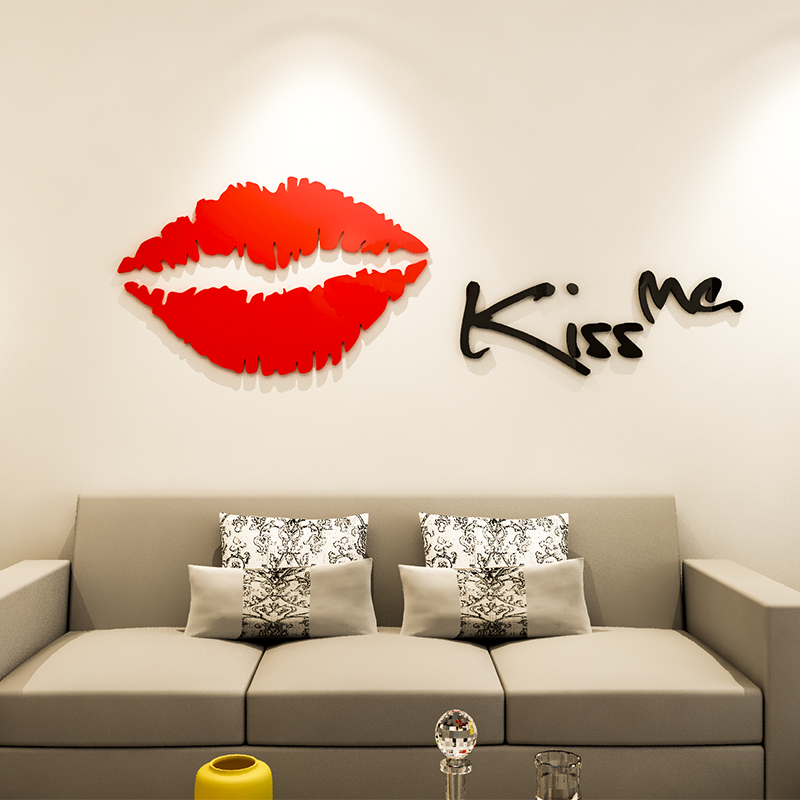 Tranh dán tường mica 3d decor khổ lớn nụ hôn pha lê kiss me Nhiều Size - EPeBen