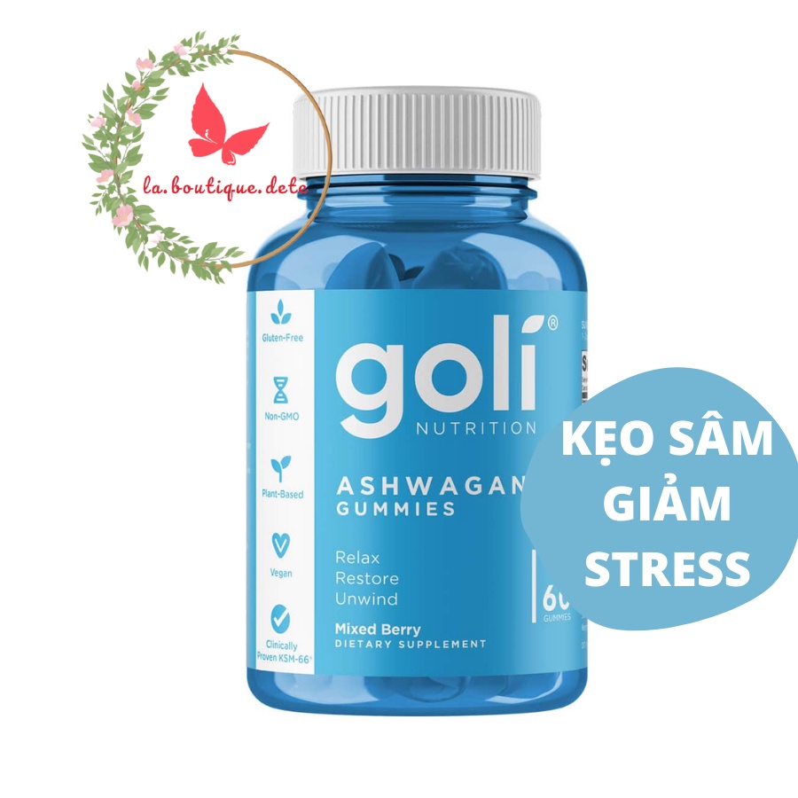 Kẹo dẻo nhân sâm cải thiện trí nhớ giảm stress Goli Ashwagandha Gummies 60 viên - Hàng Mỹ
